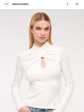 NWOT Abercrombie & Fitch Twist Mock Neck Keyhole Long Sleeve Top - Ivory/Cream -